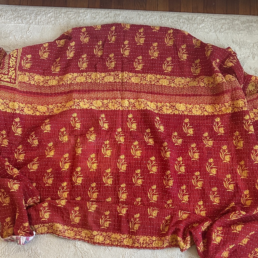 Red and Gold Floral Double Sided Throw / Quilt